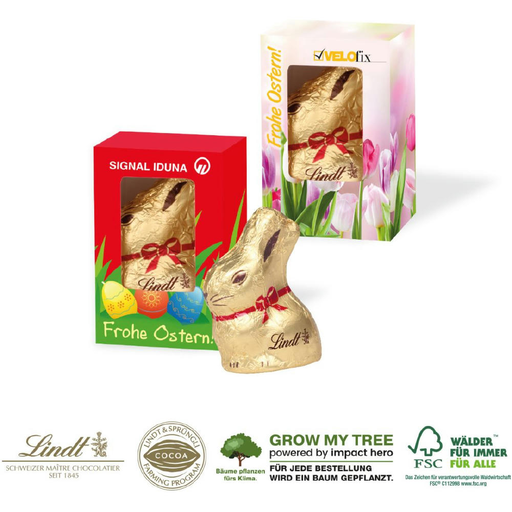 WERBEKARTONAGE MIT GOLDHASE, 10 g